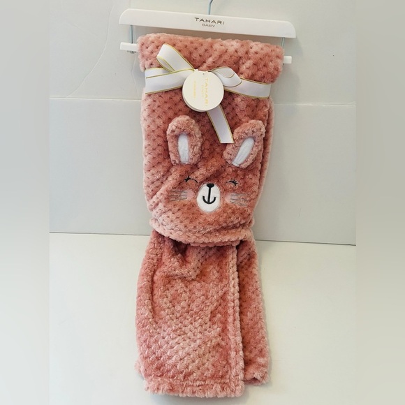 Tahari Other - Tahari Baby Bunny Rabbit Plush Pink Baby Blanket 3 Dimensional Ears
